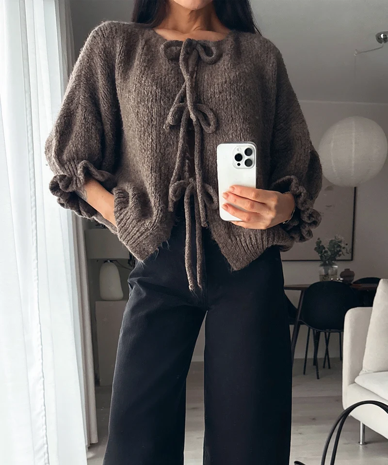 Cardigan Schleife Fia Dreiviertel Braun