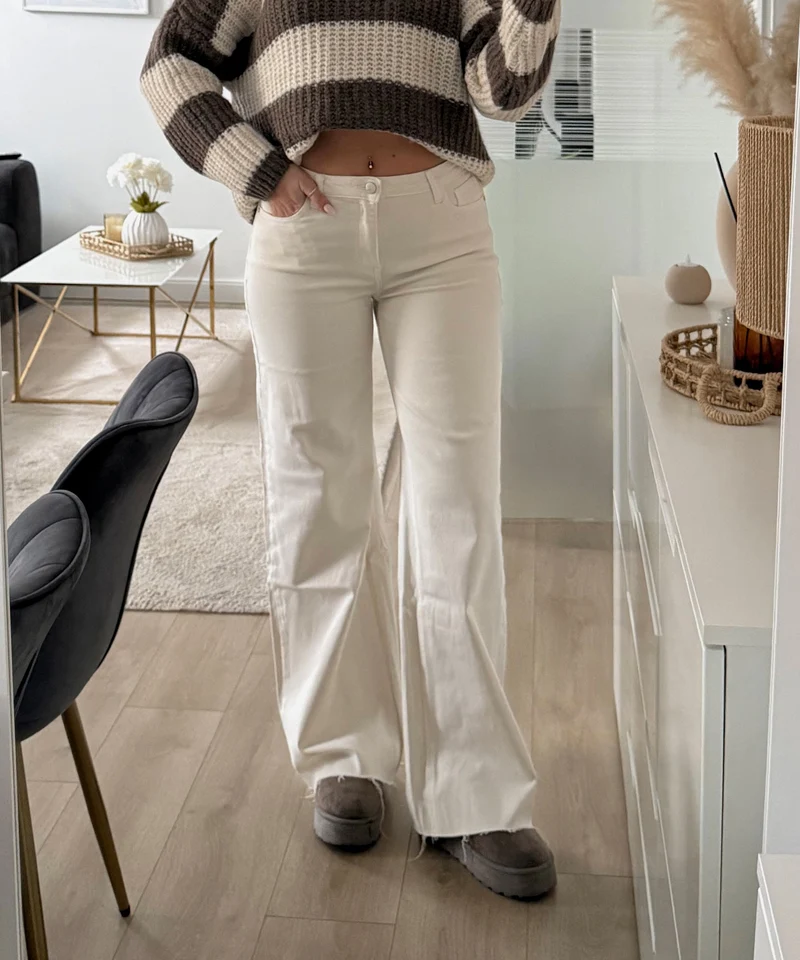 Extra Long Stretch Mid Waist Wide Leg Jeans Zerra Beige