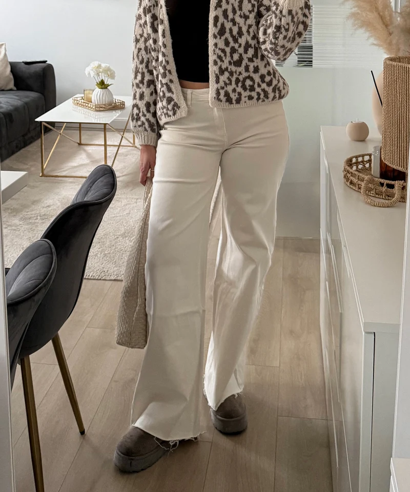 Extra Long Stretch Mid Waist Wide Leg Jeans Zerra Beige