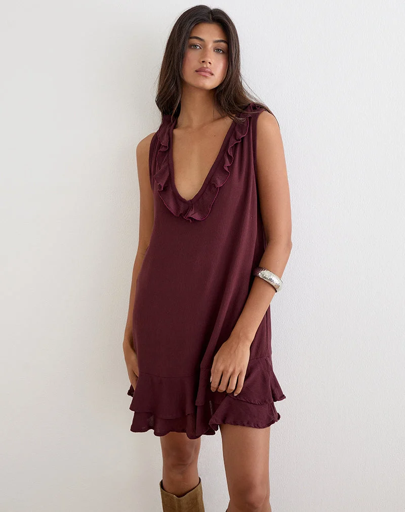 Swade Plunge-Minikleid in Crinkle Plum
