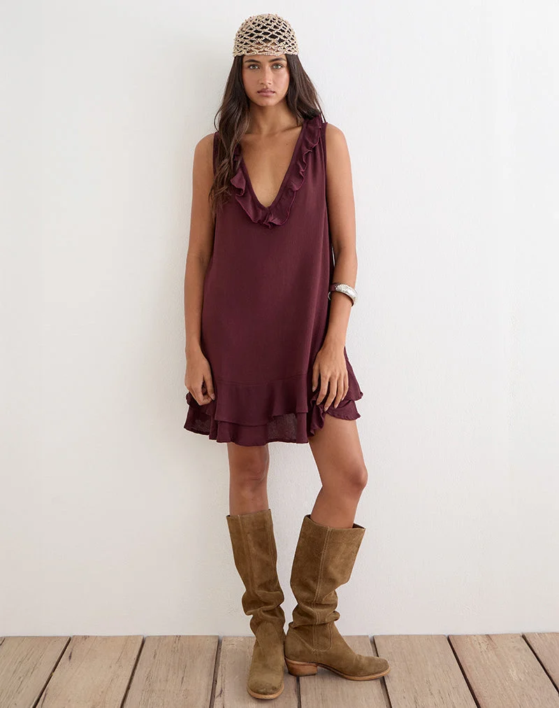 Swade Plunge-Minikleid in Crinkle Plum