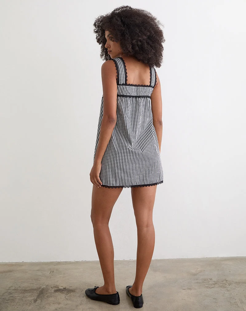 Sandat Smock Minikleid in Mini-Gingham-Grau