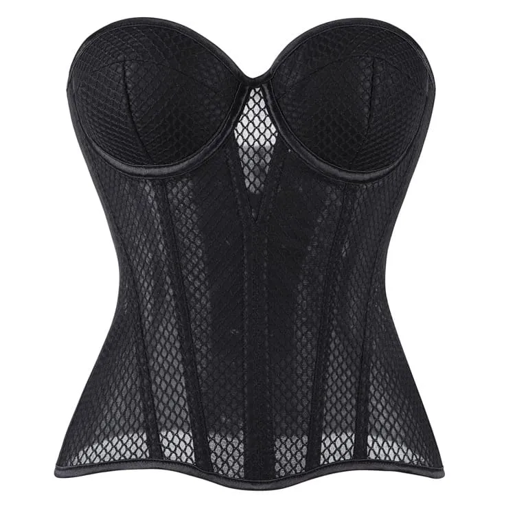 Gothic-Korsett für Damen aus transparentem Netzstoff mit Schnürung über der Brust