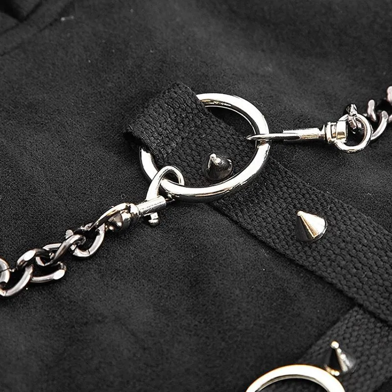 Damen-Kapuzenpullover mit Punk-Kreuz- und Kettenmotiv, Schwarz