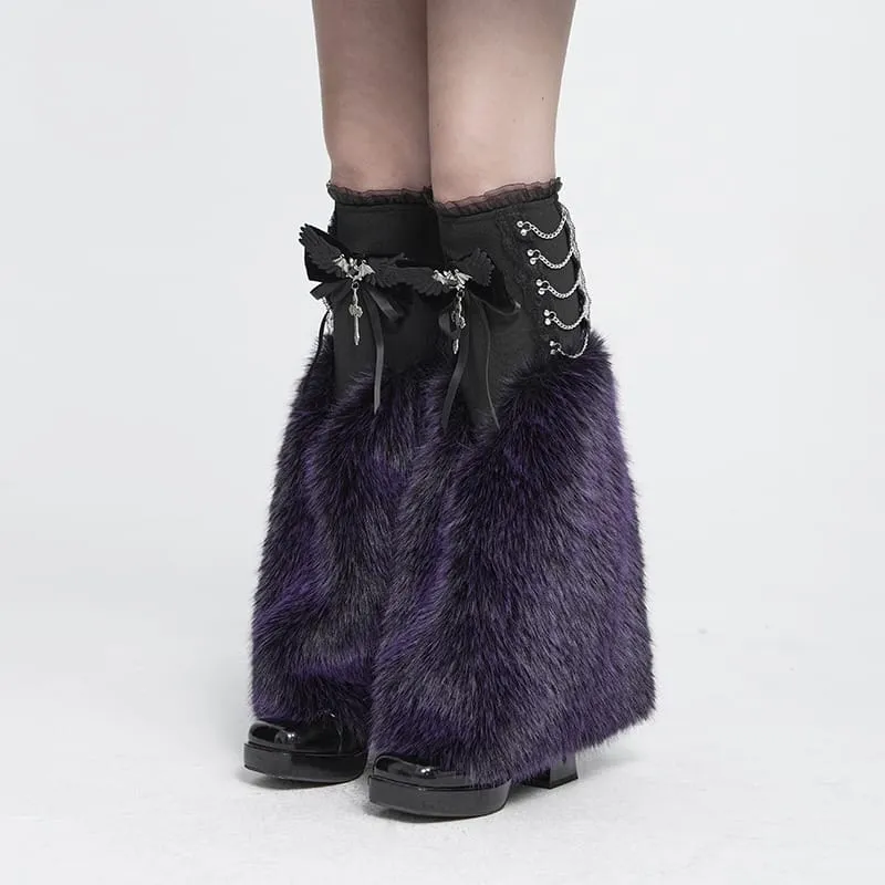 Gothic-Plüsch-Beinstulpen für Damen, schwarz-lila