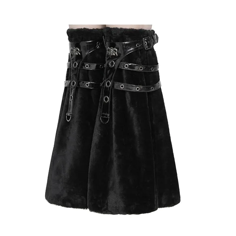 Gothic-Plüsch-Beinwärmer für Damen mit Ösenverschluss und Schnallen