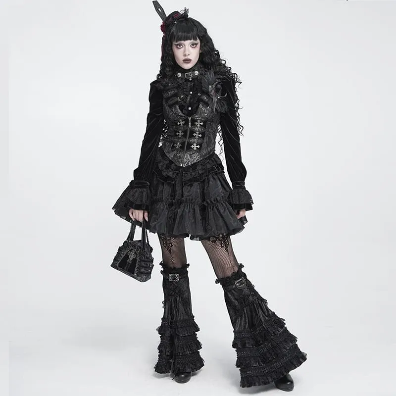 Gothic-Beinstulpen für Damen mit mehreren Lagen, Spitzenbesatz und Schnallen