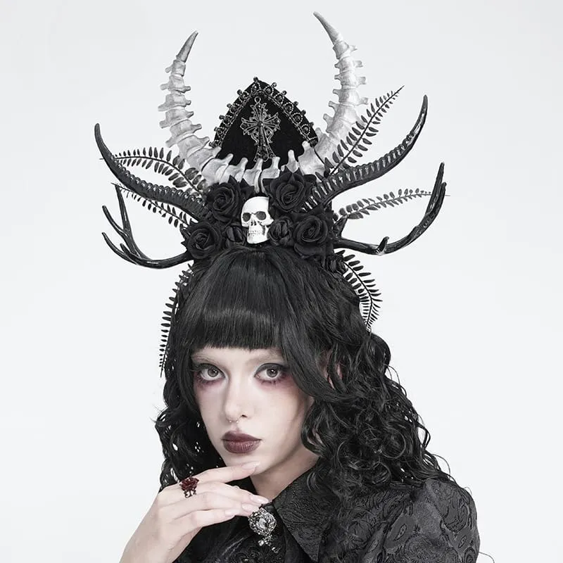 Gothic-Kopfbedeckung für Damen mit Rosenkreuz und Totenkopf