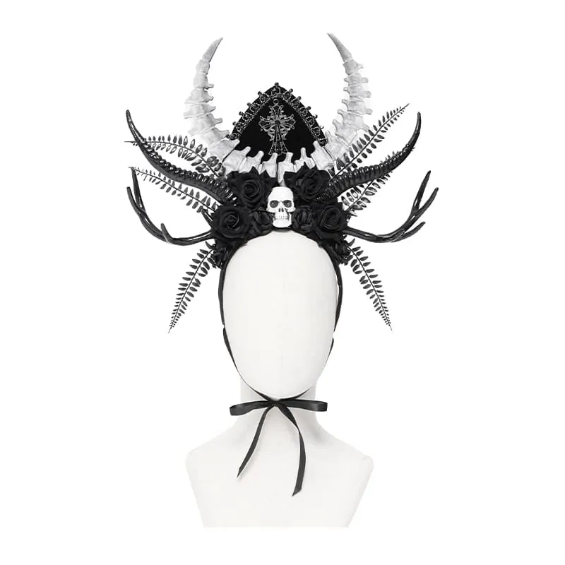 Gothic-Kopfbedeckung für Damen mit Rosenkreuz und Totenkopf