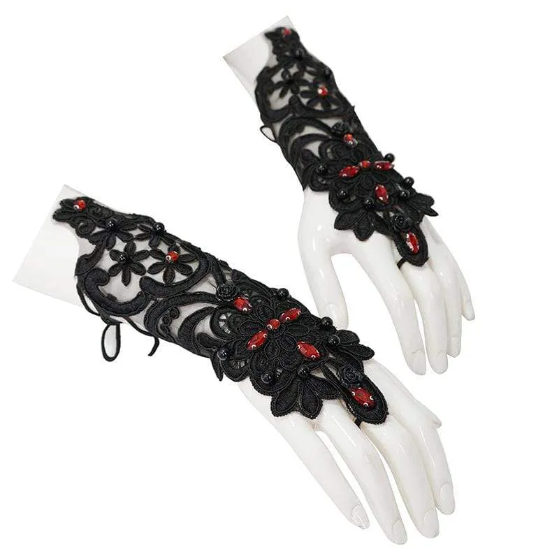 Gothic-Handschuhe mit Blumenmuster für Damen, transparent