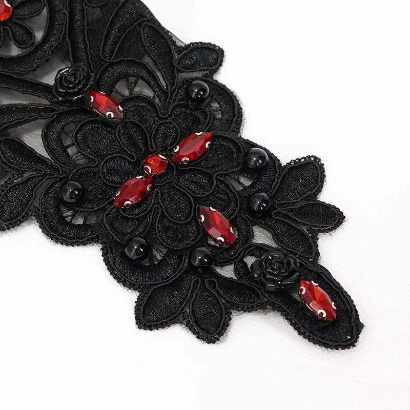 Gothic-Handschuhe mit Blumenmuster für Damen, transparent