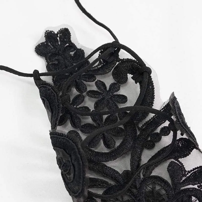 Gothic-Handschuhe mit Blumenmuster für Damen, transparent