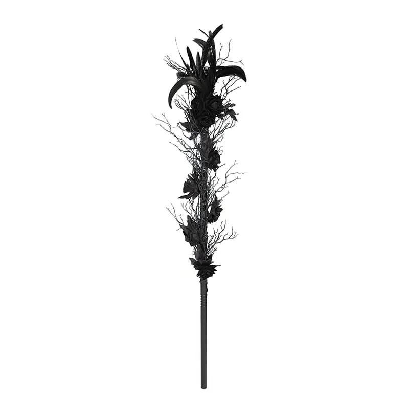 Gothic-Zepter für Damen mit Rosenfedern und Schlange