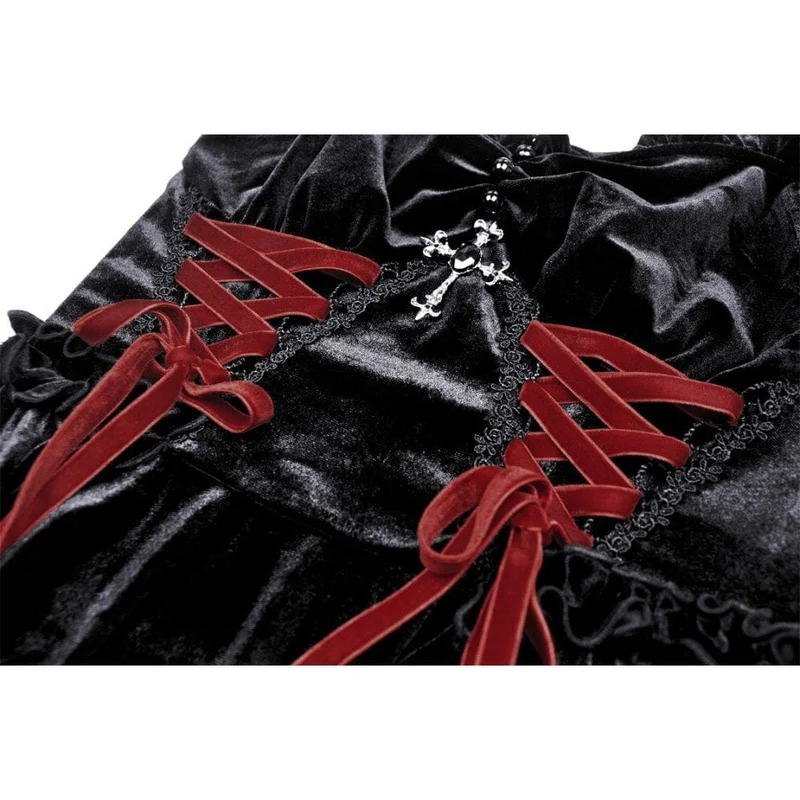 Gothic-Riemchen-Kreuz-Samt-Schlupfkleid für Damen