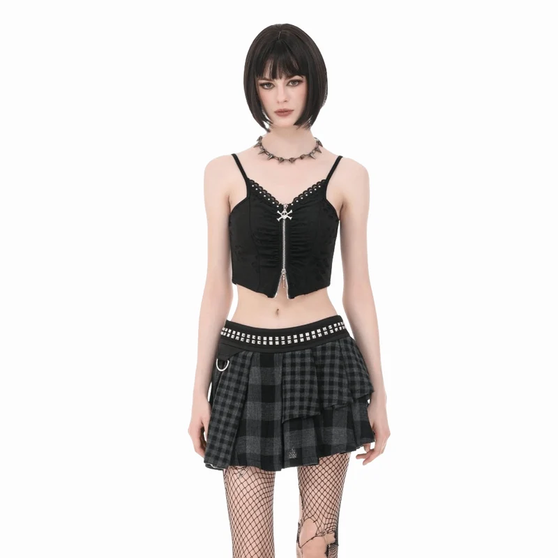 Punk-Nieten-Karo-Rock für Damen, asymmetrisch