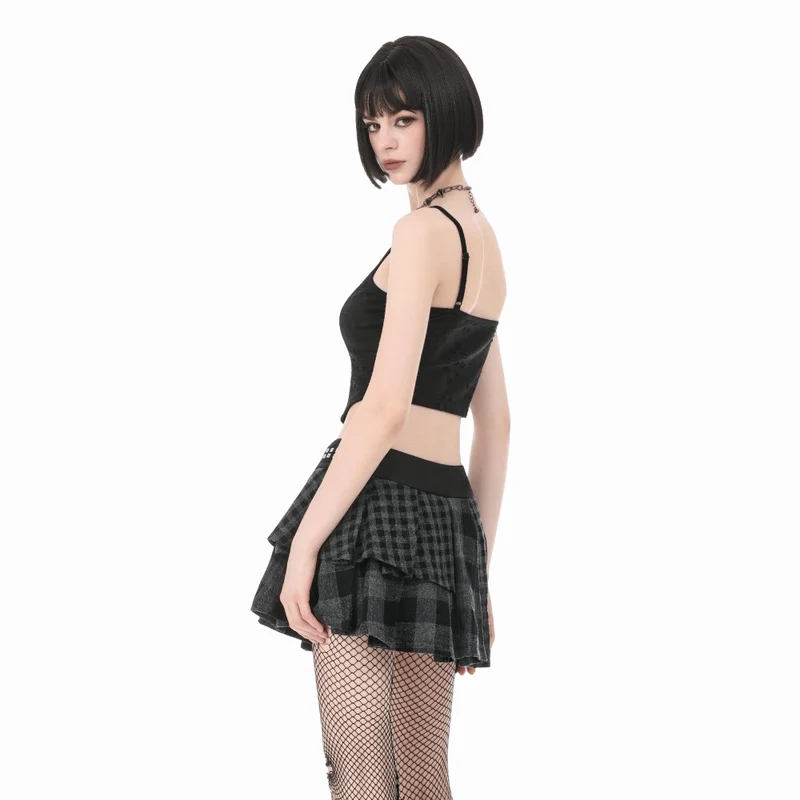 Punk-Nieten-Karo-Rock für Damen, asymmetrisch