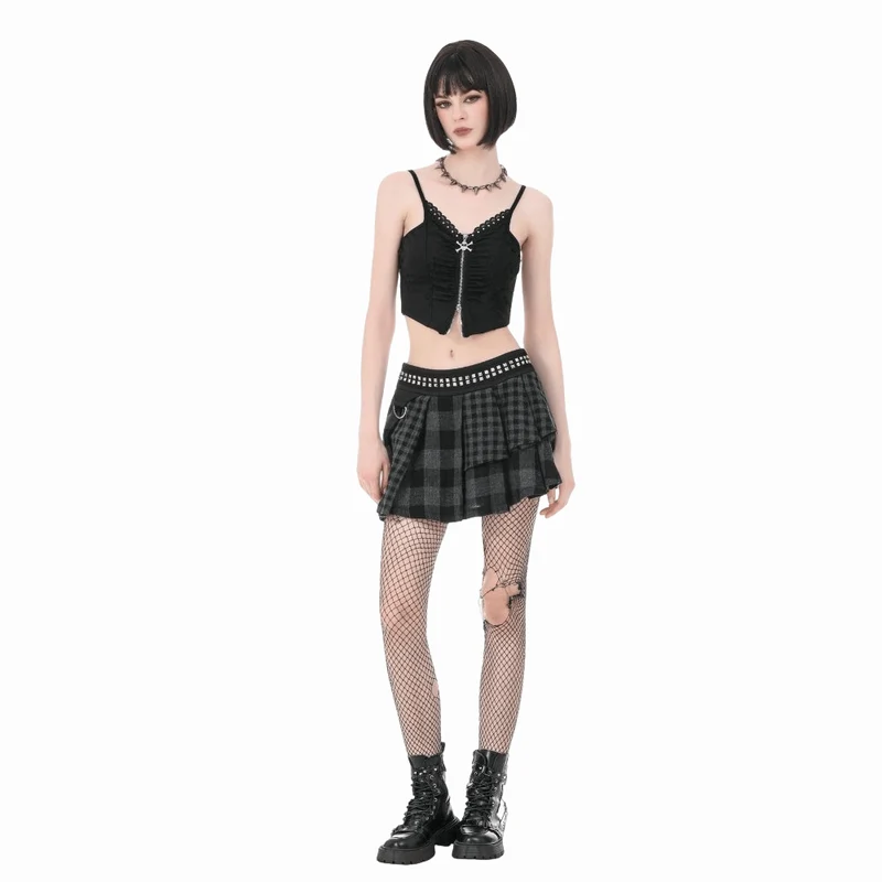 Punk-Nieten-Karo-Rock für Damen, asymmetrisch
