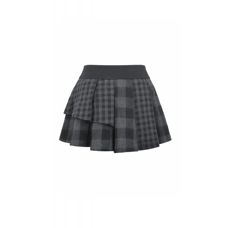 Punk-Nieten-Karo-Rock für Damen, asymmetrisch