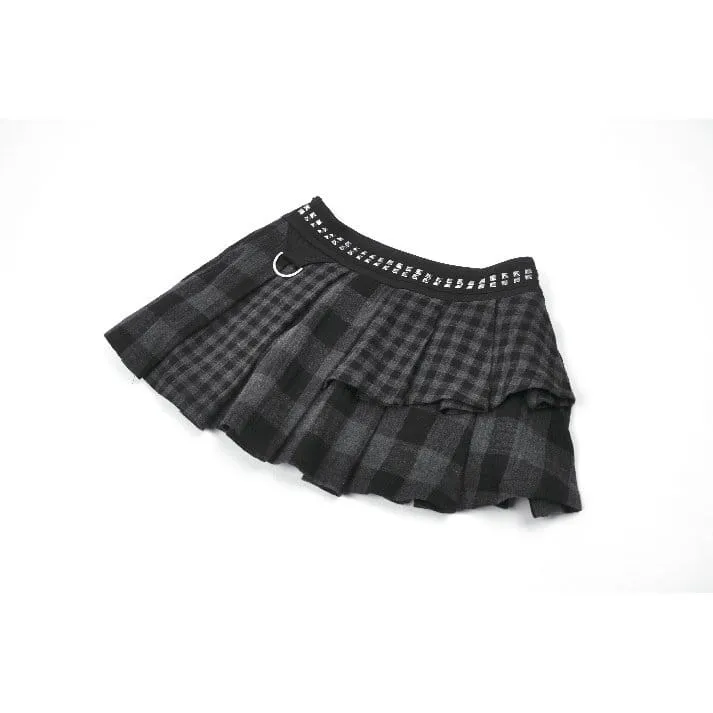 Punk-Nieten-Karo-Rock für Damen, asymmetrisch