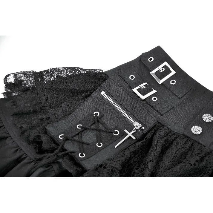 Punk-Minirock für Damen mit gekreuzten Schnürdetails, Taschen und Rüschen