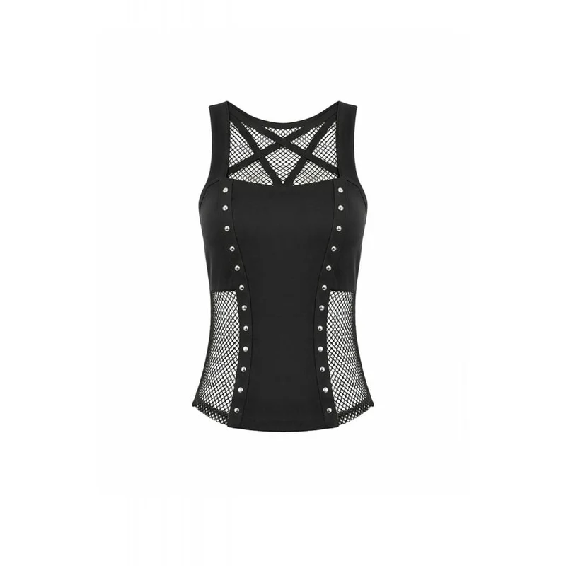 Punk-Tanktop mit Nieten und Pentagramm-Einsätzen aus Mesh für Damen