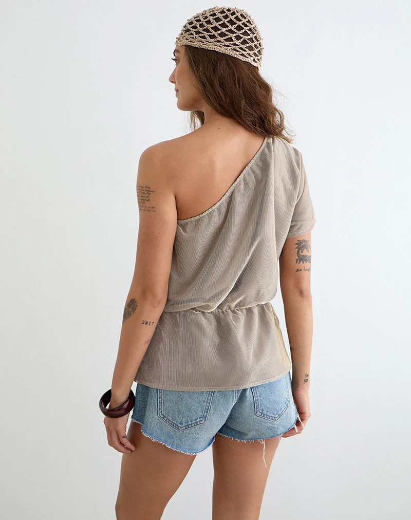 Astria One-Shoulder-Top mit Bindegürtel in Gold-Plissee