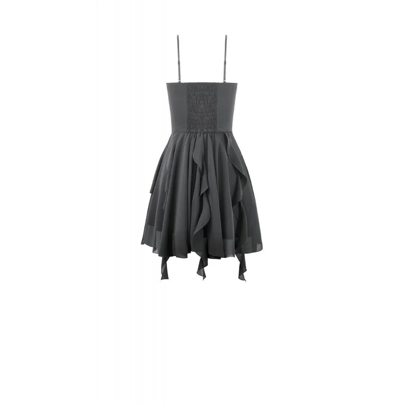 Gothic-Slipkleid für Damen mit Spitzenstickerei, V-Ausschnitt und asymmetrischem Schnitt