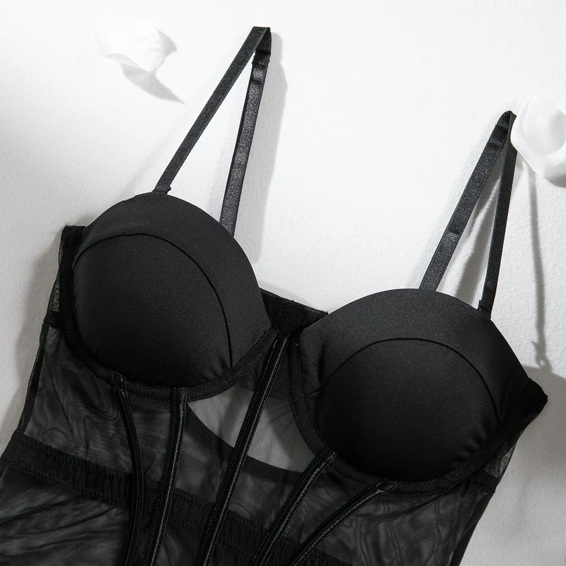 Sexy Dessous-Set aus transparentem Grunge-Mesh für Damen mit Strumpfband