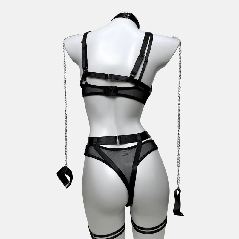 Grunge-Kettenring-Choker-Set für Damen, sexy Harness-Dessous-Set