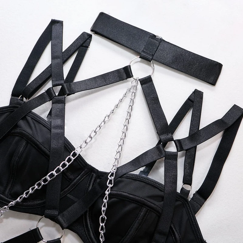 Grunge-Kettenring-Choker-Set für Damen, sexy Harness-Dessous-Set