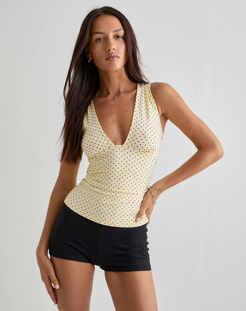 Lycia Top in Creme mit schwarzem Micro-Polka-Print