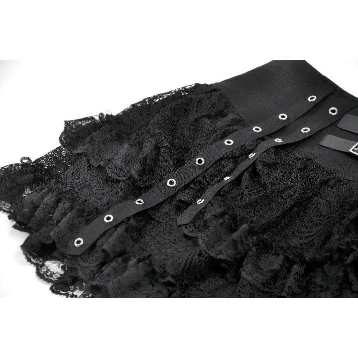 Punk-Minirock mit Ösenriemen und mehrlagiger Spitze für Damen