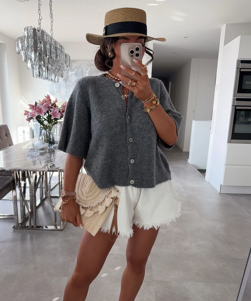 Kurzarm Strickjacke Jesse Dunkelgrau