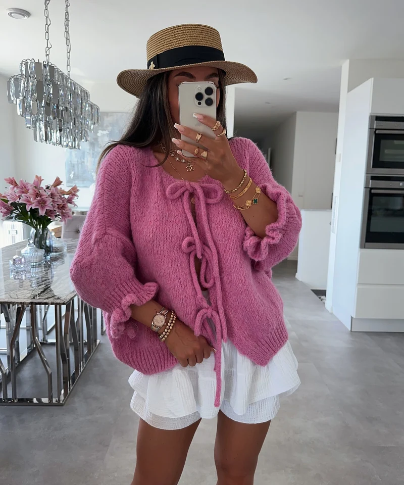Cardigan Schleife Fia Dreiviertel Fuchsia Pink