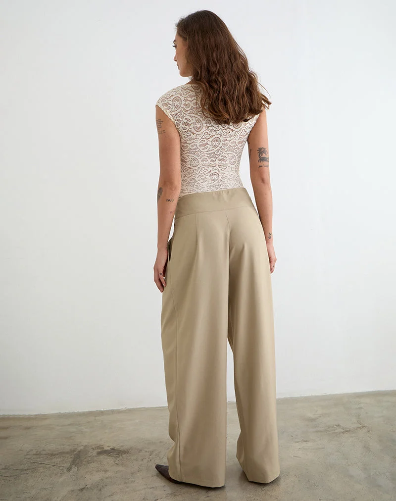 Berdine-Hose mit weitem Bein in Tailoring Beige