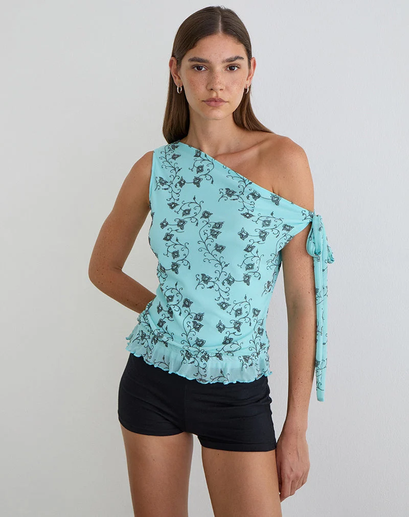 Nani-Top mit schulterfreiem Ausschnitt in „Winding Ivy Blue“