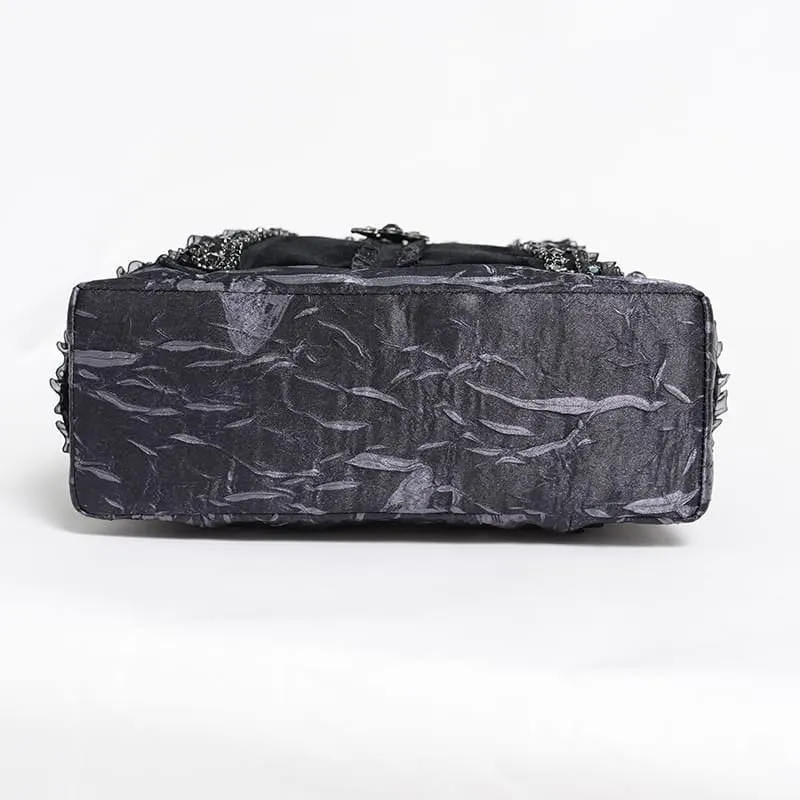 Gothic-Tasche für Damen mit Rosenkreuz und Spitzenbesatz, Grau-Schwarz