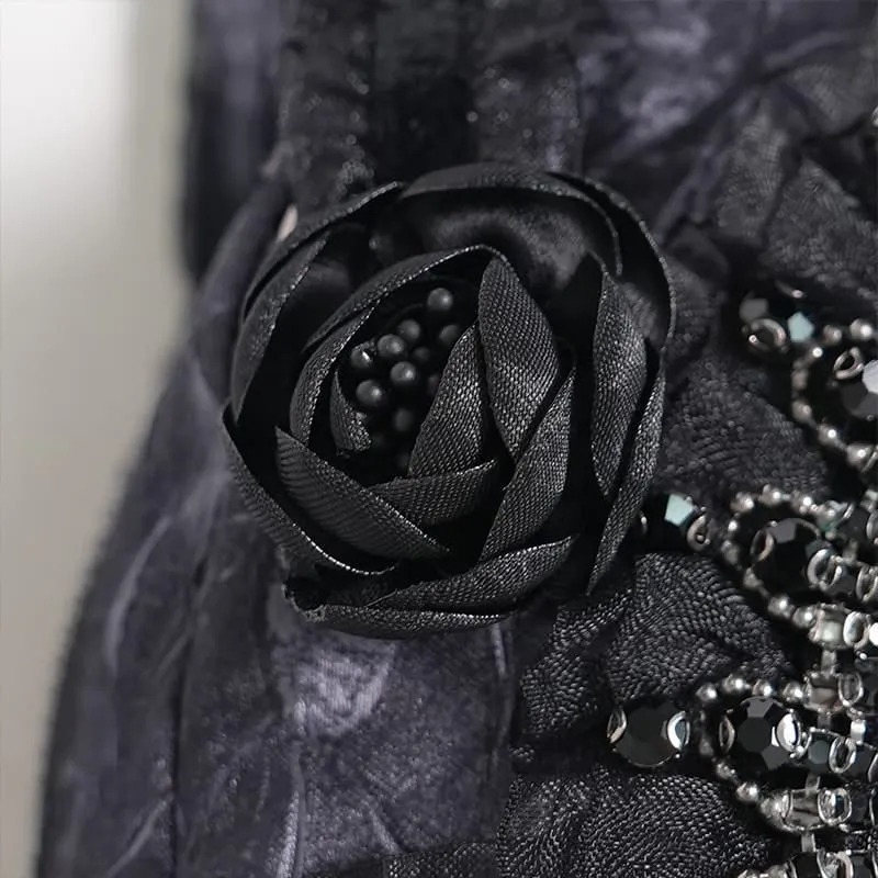 Gothic-Tasche für Damen mit Rosenkreuz und Spitzenbesatz, Grau-Schwarz