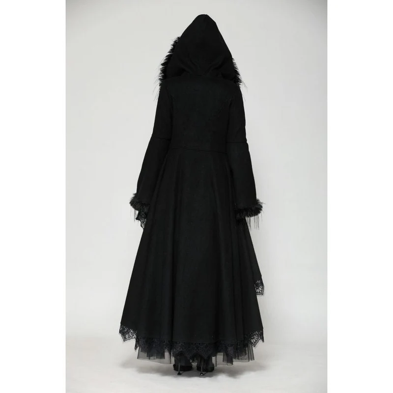 Romantischer Gothic-Mantel mit Spitzenknöpfen und Kapuze für Damen