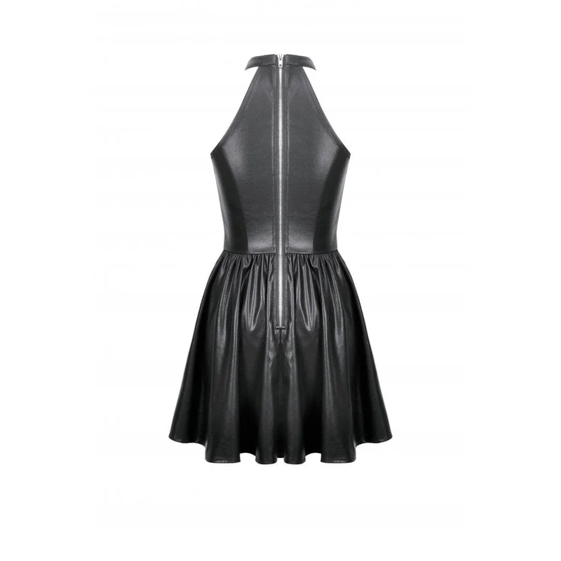 Damen Punk Metallkette Kunstleder Neckholderkleid