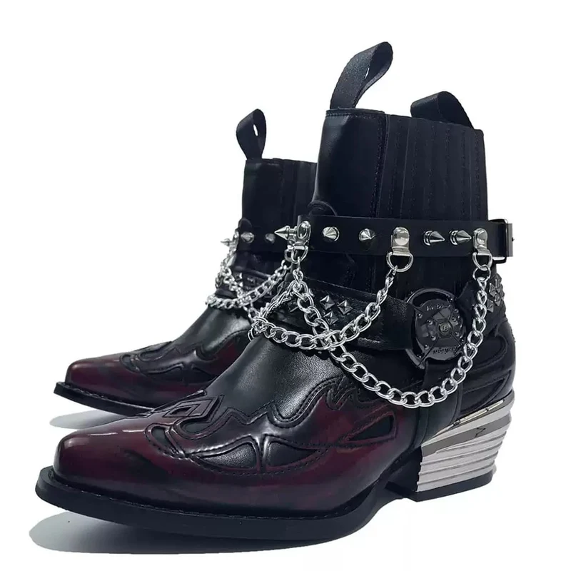 Punk-Motorradstiefel für Damen mit Nieten und Ketten