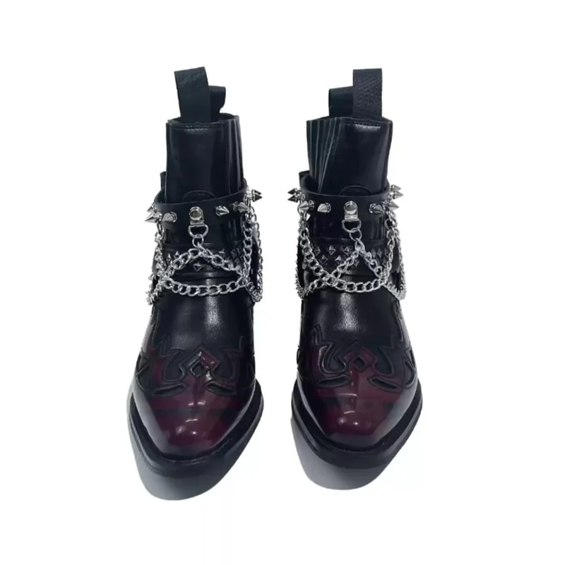 Punk-Motorradstiefel für Damen mit Nieten und Ketten