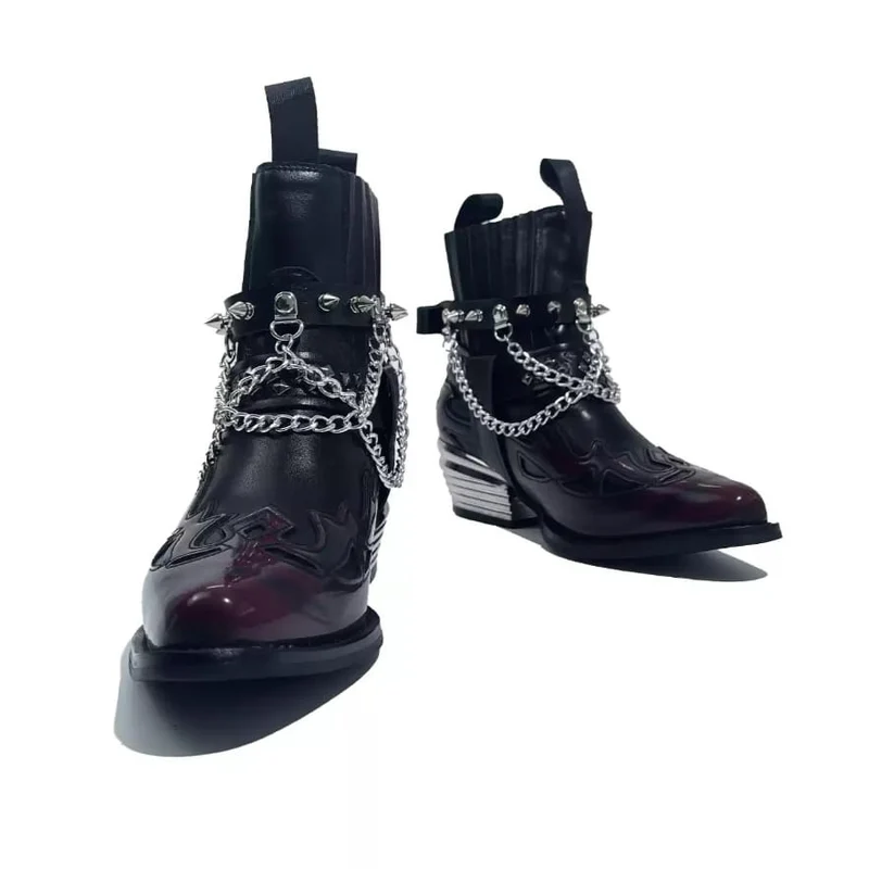 Punk-Motorradstiefel für Damen mit Nieten und Ketten