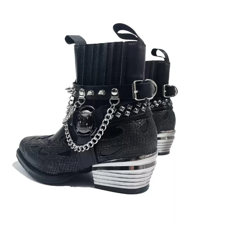 Punk-Motorradstiefel für Damen mit Nieten und Ketten