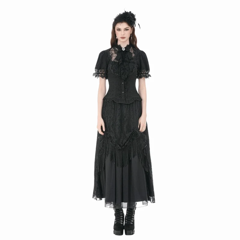 Gothic-Damenbluse mit Schnürung und abnehmbarer Schleife