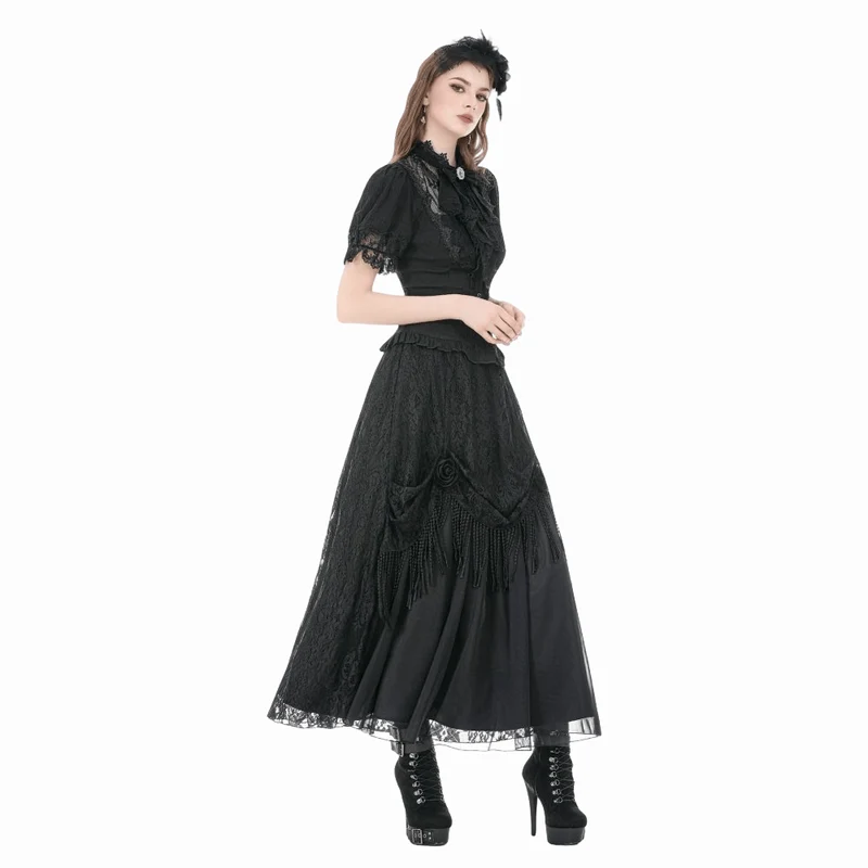 Gothic-Damenbluse mit Schnürung und abnehmbarer Schleife