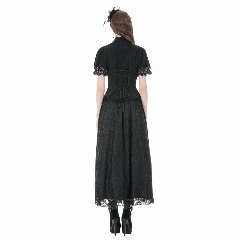 Gothic-Damenbluse mit Schnürung und abnehmbarer Schleife