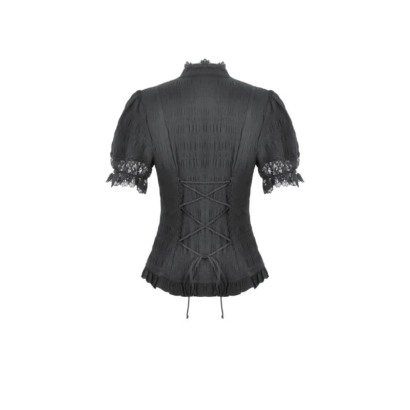 Gothic-Damenbluse mit Schnürung und abnehmbarer Schleife
