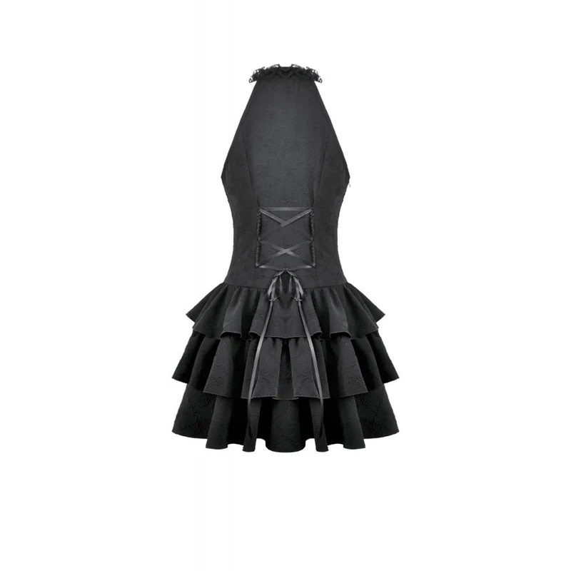 Gothic-Damenkleid mit mehreren Lagen, Rüschen und Cut-outs, Neckholder