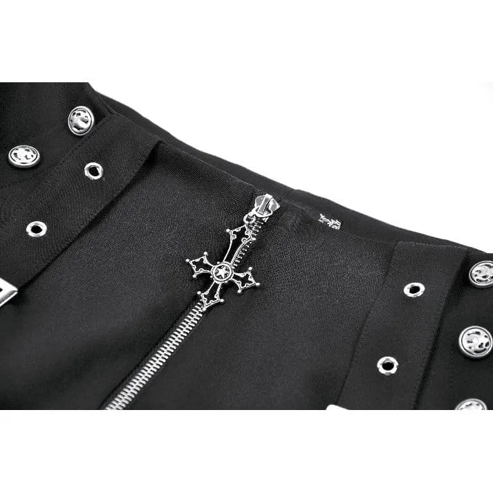 Punk-Shorts für Damen mit Spitzenbesatz, Schnallenriemen und Reißverschluss